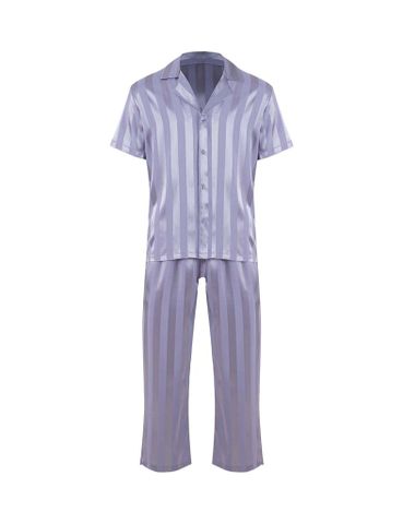 Đồ bộ nam mặc nhà iBasic lụa satin pyjama sọc tay ngắn quần dài - HOMM019