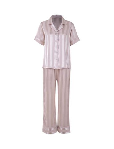 Đồ bộ mặc nhà nữ iBasic lụa satin pyjama sọc tay ngắn quần dài - HOMW043