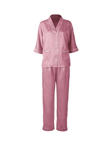 Đồ bộ mặc nhà nữ pyjama iBasic lụa satin xước quần dài áo tay lửng - HOMW049