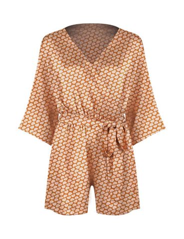 Bộ jumpsuit mặc nhà iBasic lụa satin dáng ngắn phom kimono - SW067