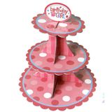 Khay bánh cupcake chấm bi hồng - 3-tiered pink Polka dot