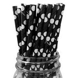 Ống hút giấy chấm bi trắng đen - Paper straws black white polka dots