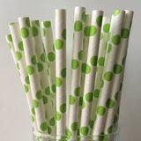 Ống hút giấy chấm bi trắng xanh lá - Paper straws green white polka dots