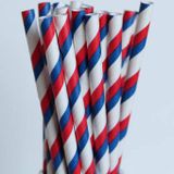 Ống hút giấy sọc xanh đỏ trắng - Paper straws blue red white stripes