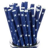 Ống hút giấy ngôi sao trắng xanh - Paper straws blue stars