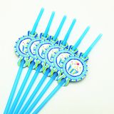 Ống hút Bánh cupcake xanh 6/gói - Blue cupcake straws 6/pack