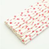 Ống hút giấy nền trắng sao đỏ 25/gói - Paper straws red stars on white 25/pack