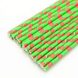 Ống hút giấy nền xanh lá chấm bi đỏ 25/gói - Paper straws red dots on green 25/pack