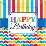 Dĩa giấy Happy Birthday nhiều màu 18cm 8/gói - Rainbow chevron Happy Birthday paper plates 7