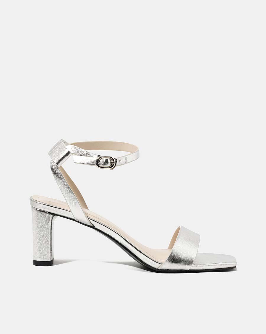 Giày sandal mũi vuông gót vuông ánh kim loại