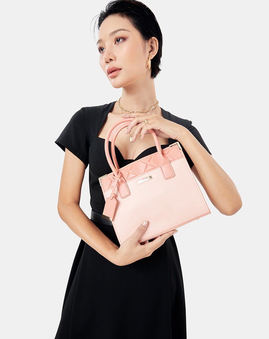 Túi Xách Trung Tote Trung Dập Nổi Hoạ Tiết