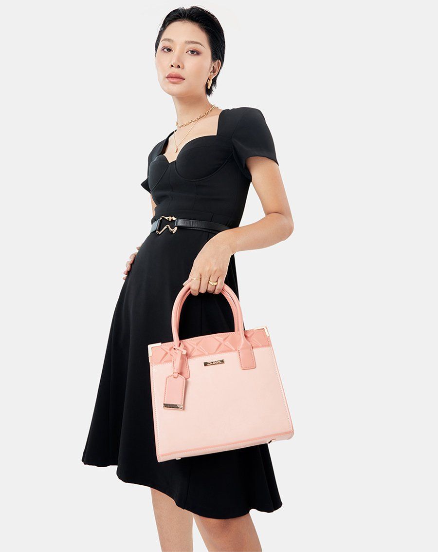 Túi Xách Trung Tote Trung Dập Nổi Hoạ Tiết