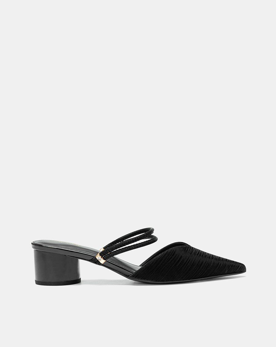 Giày mules mũi nhọn gót trụ