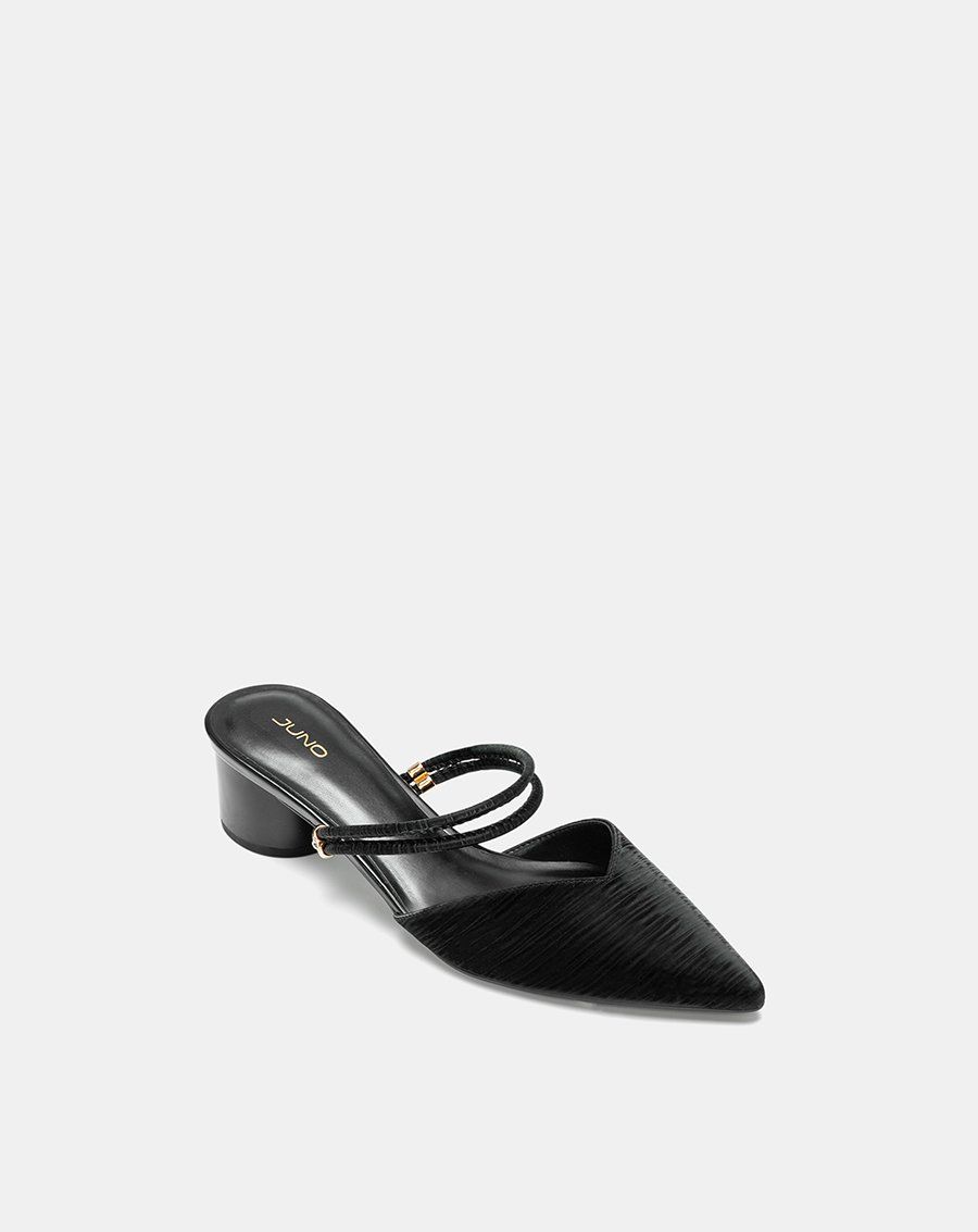 Giày mules mũi nhọn gót trụ