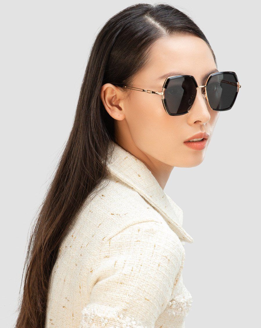 Mắt kính vuông kim loại phối nhựa