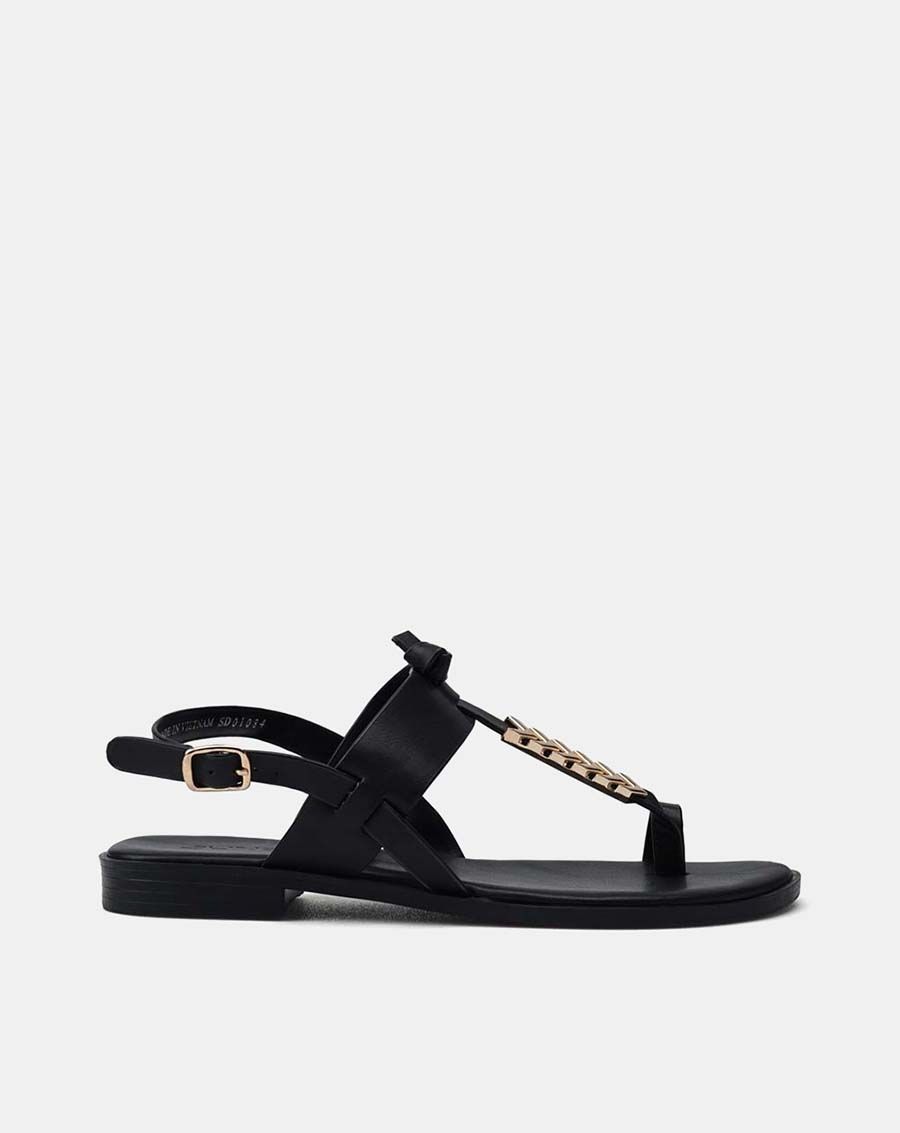 Giày sandal t-strap khóa trang trí