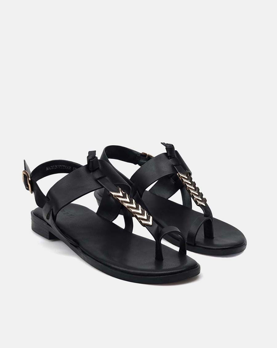 Giày sandal t-strap khóa trang trí