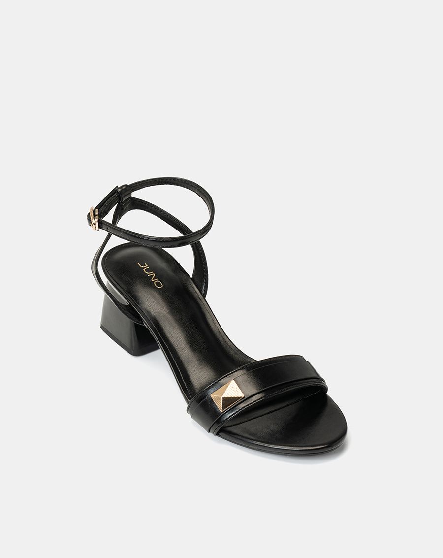 Giày Sandal Gót Vuông Phối Khóa Trang Trí