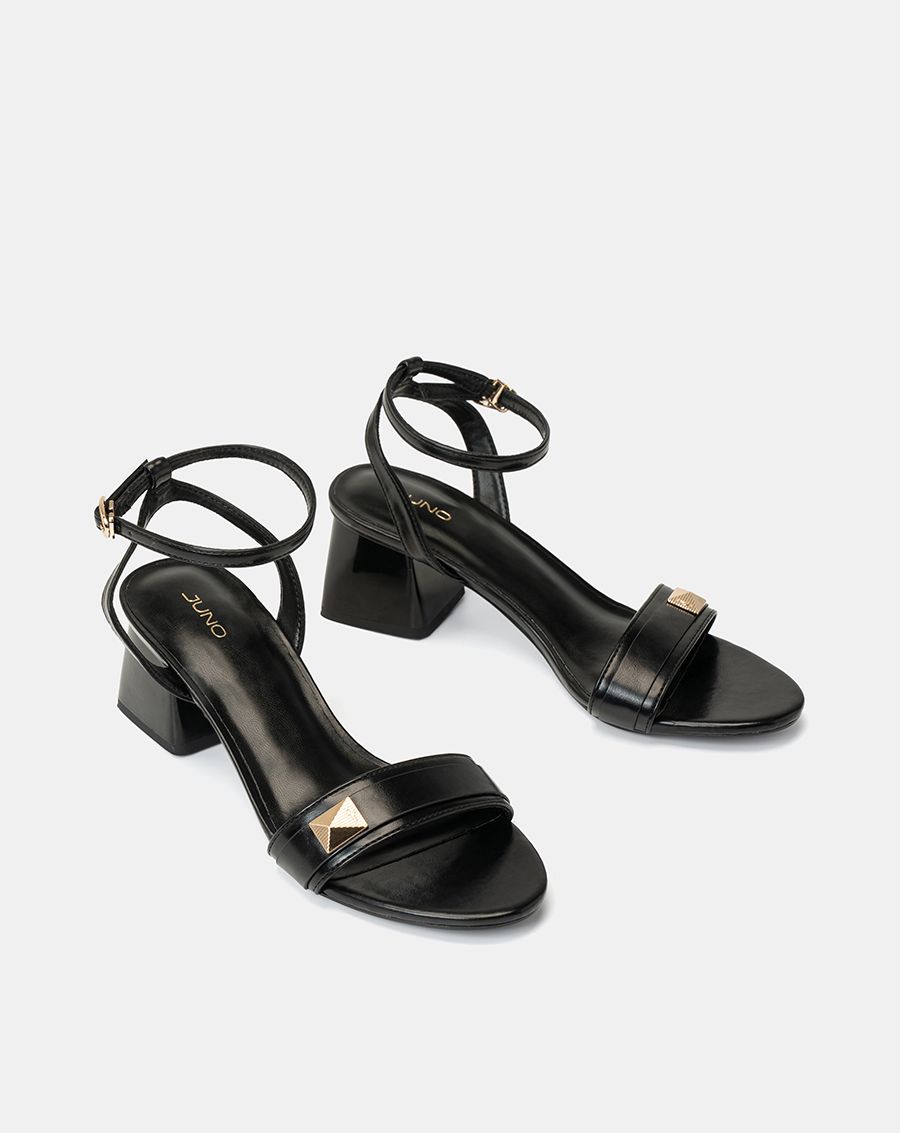 Giày Sandal Gót Vuông Phối Khóa Trang Trí