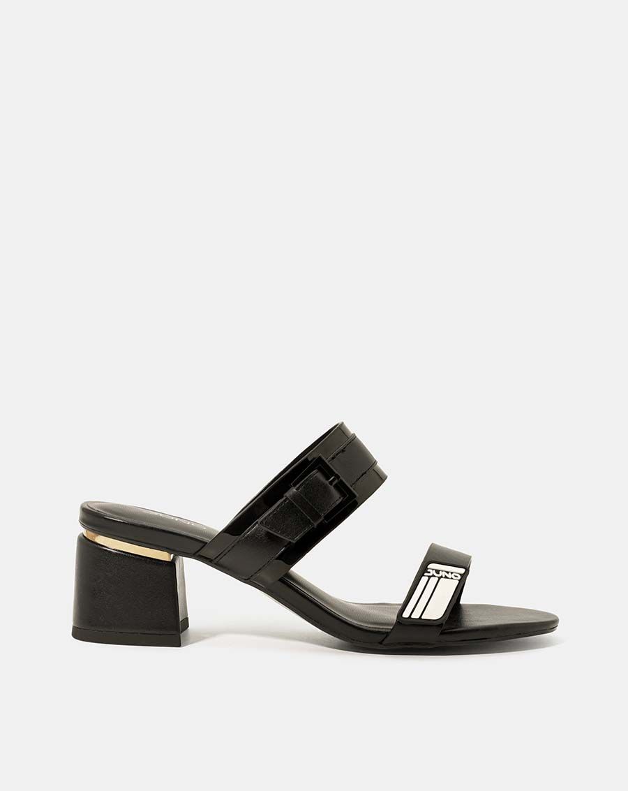 Giày sandal gót vuông viền kim loại
