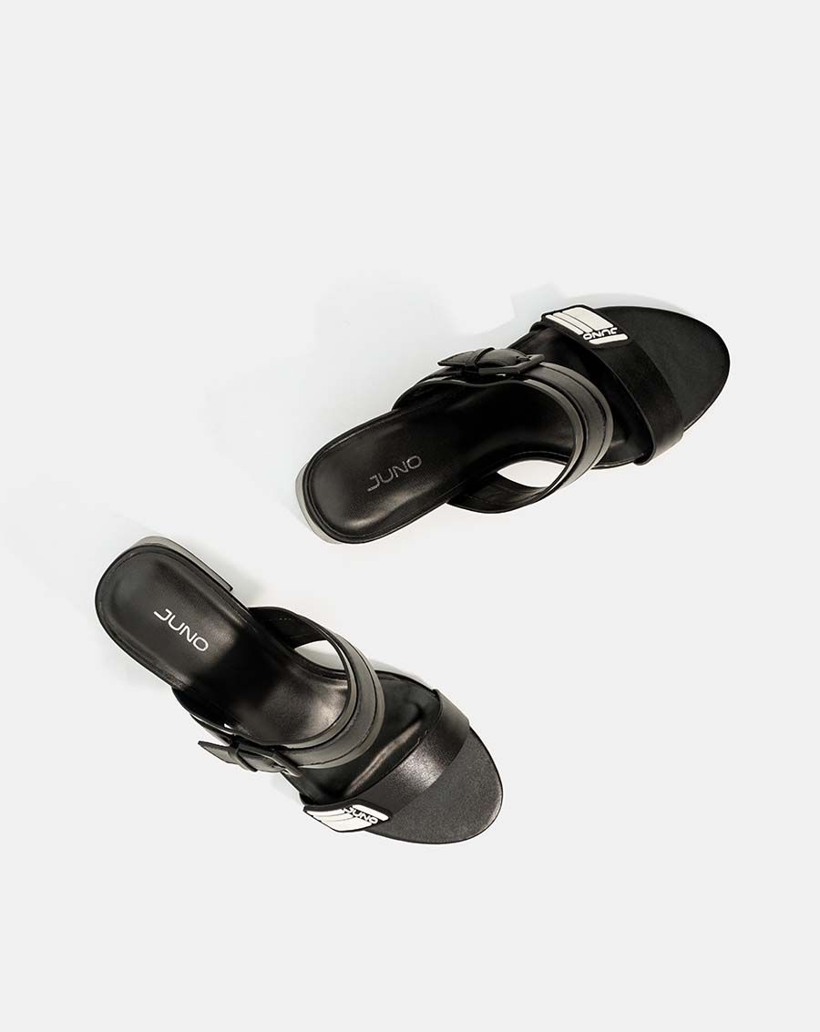 Giày sandal gót vuông viền kim loại