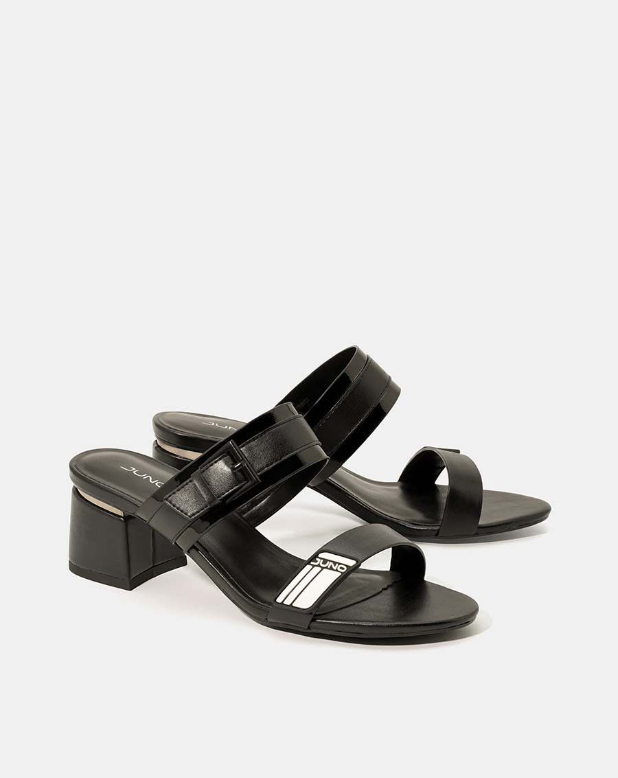 Giày sandal gót vuông viền kim loại