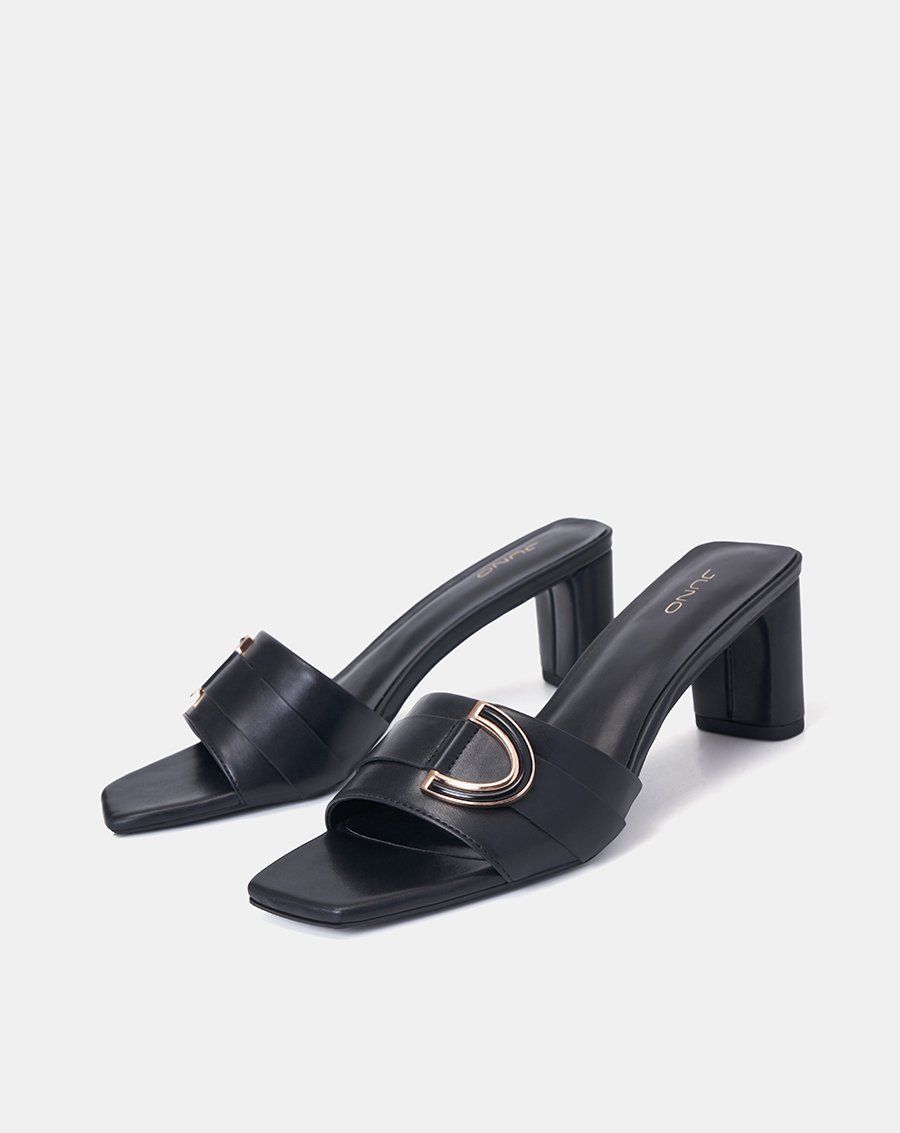 Giày Mules Hở Mũi Phối Khóa Trang Trí
