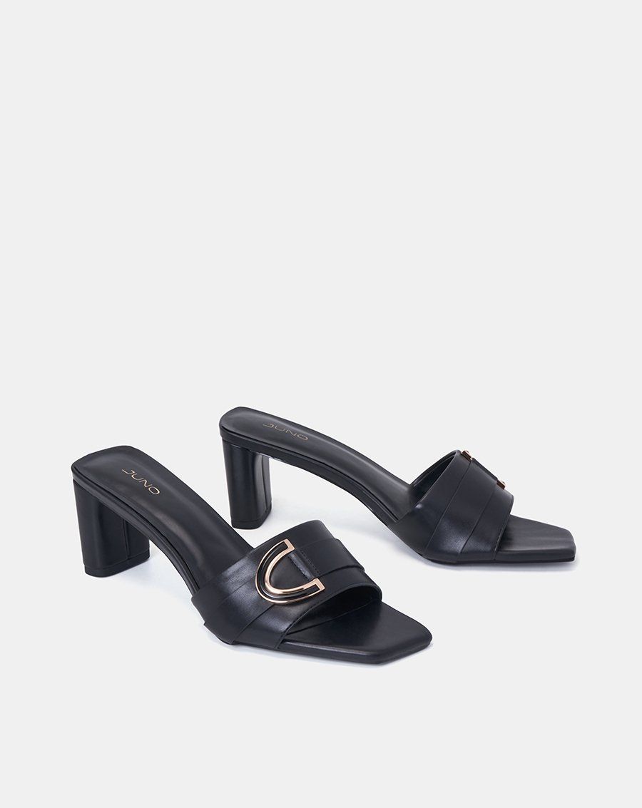 Giày Mules Hở Mũi Phối Khóa Trang Trí