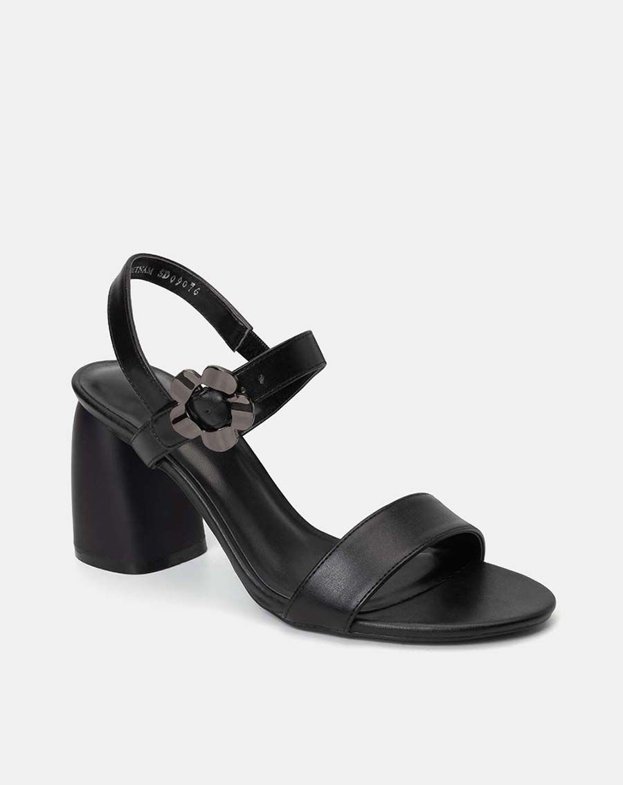Giày sandal gót thô hoa trang trí