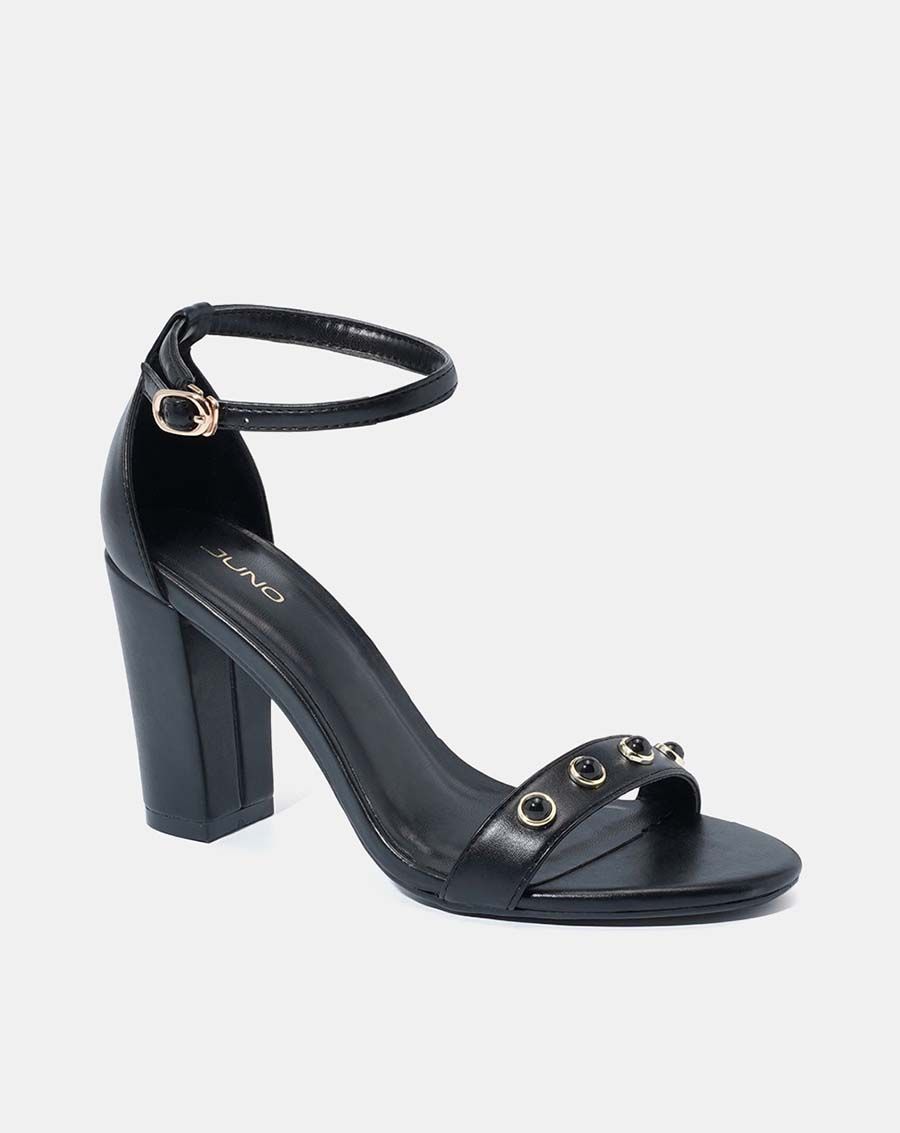 Giày sandal gót vuông đính hạt trang trí