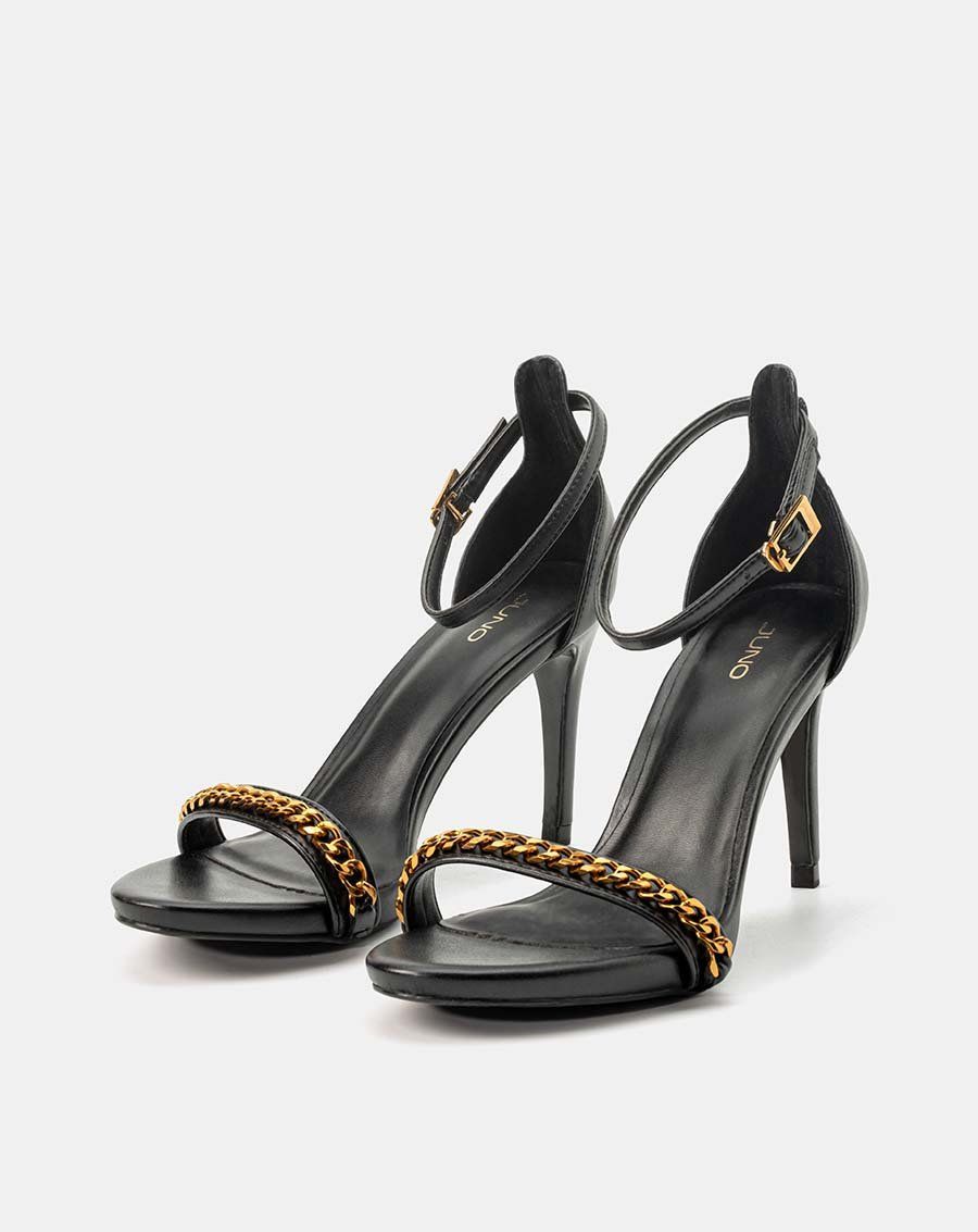 Giày sandal gót thanh gắn xích trang trí