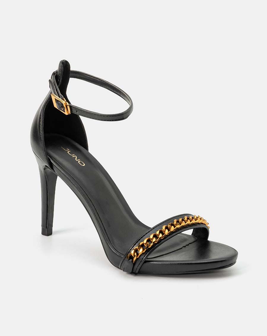 Giày sandal gót thanh gắn xích trang trí