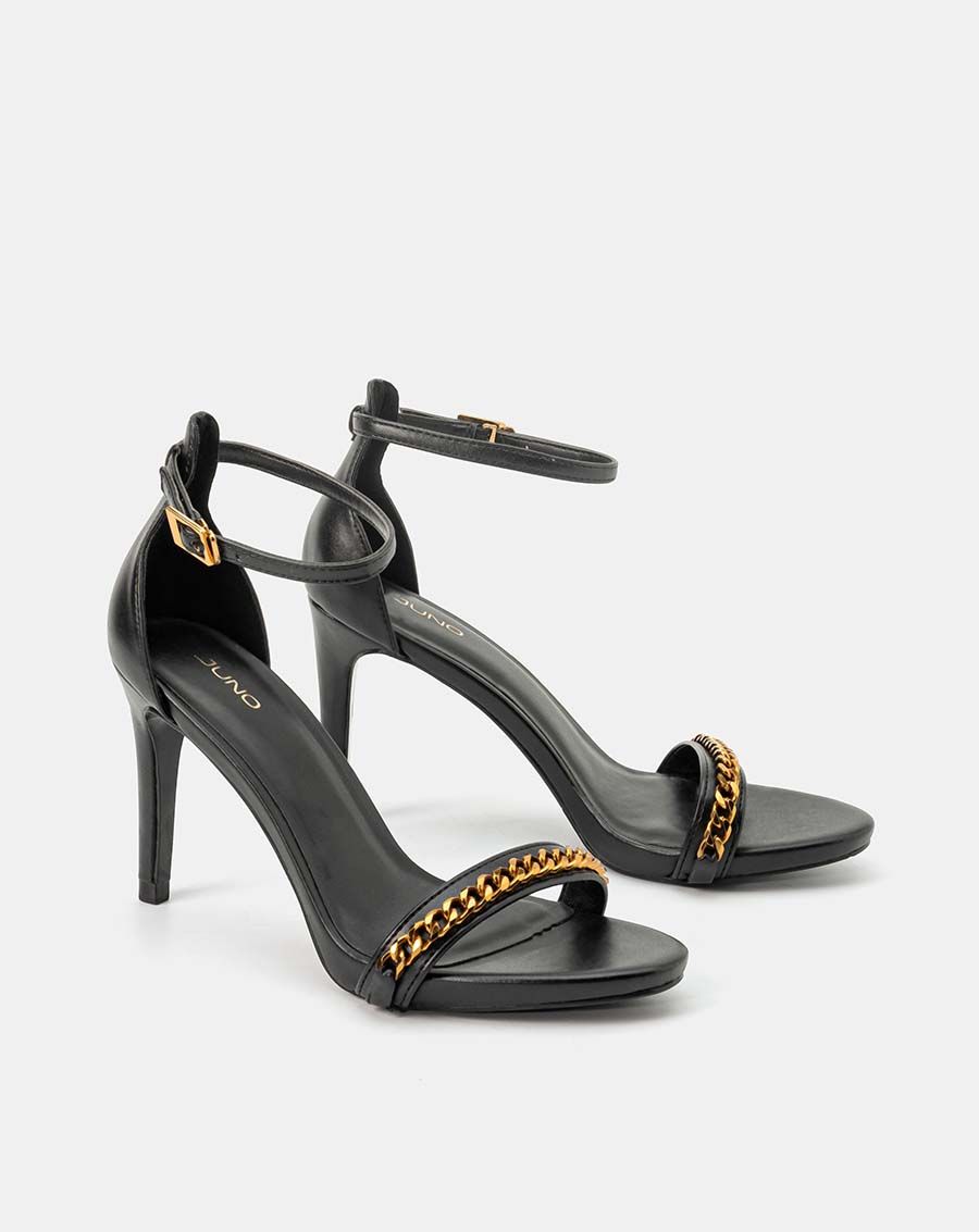 Giày sandal gót thanh gắn xích trang trí
