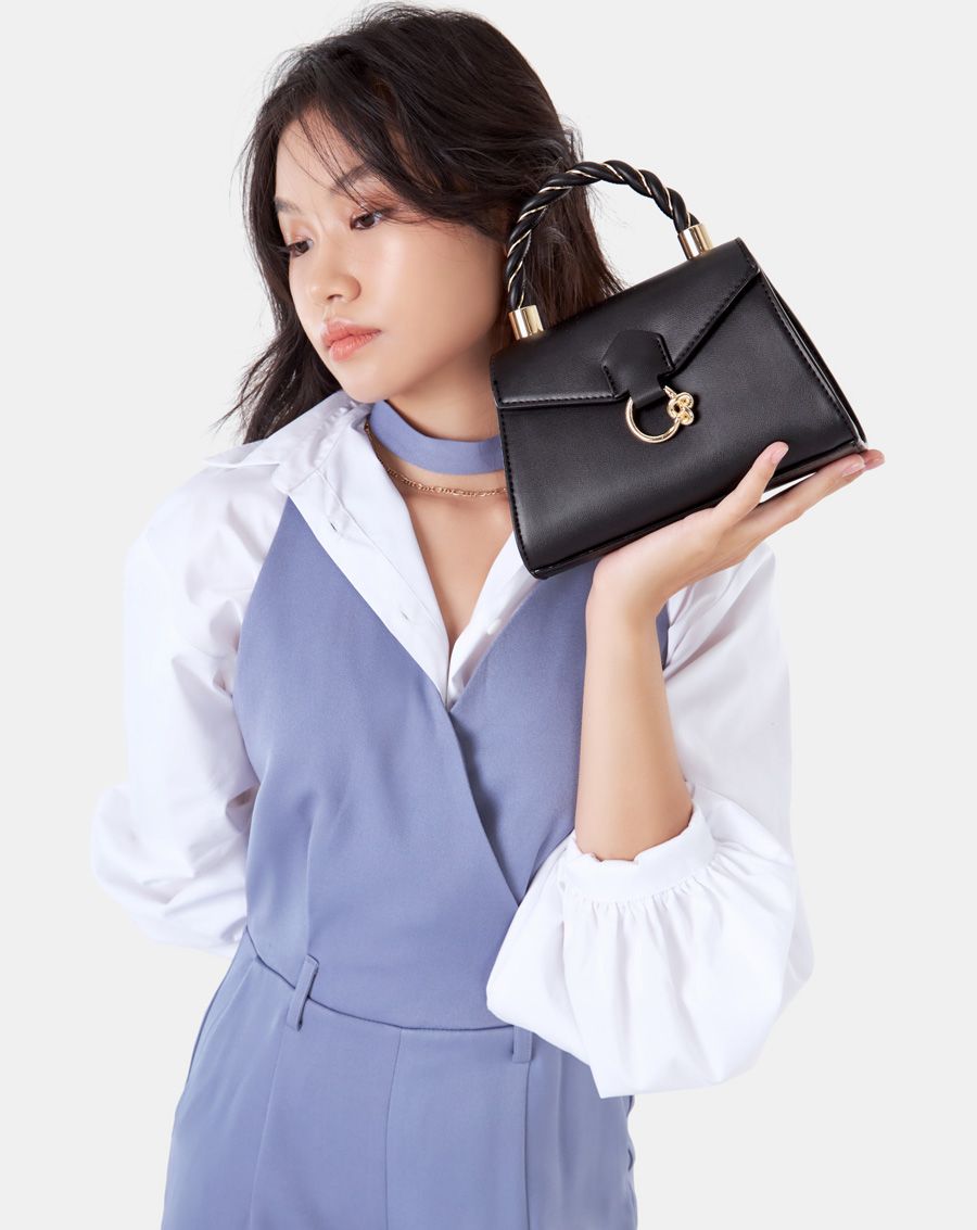 Túi xách nhỏ top handle trang trí khóa knotted