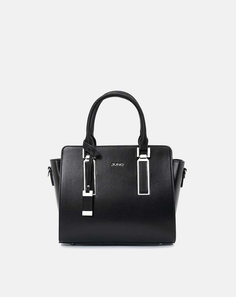 Túi xách trung tote charm trang trí phối 2 màu