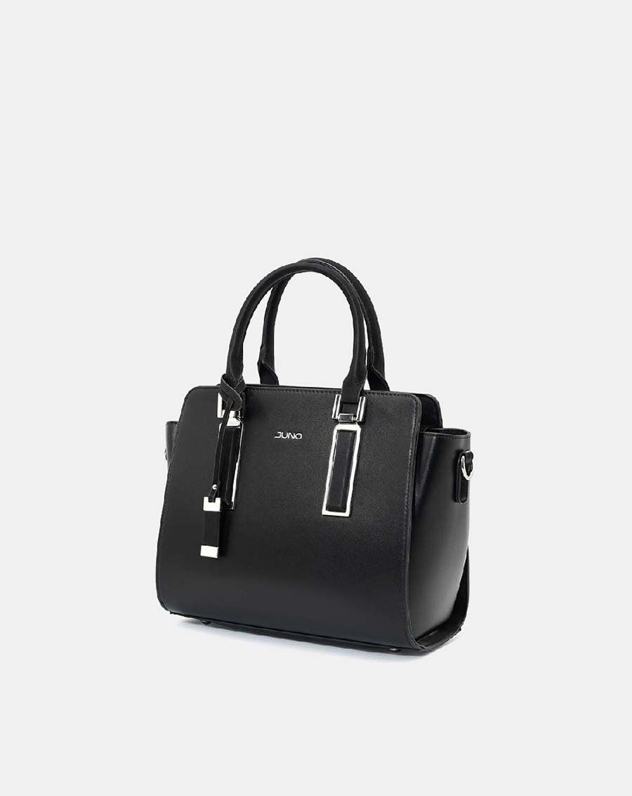 Túi xách trung tote charm trang trí phối 2 màu