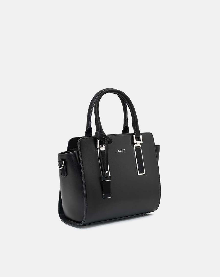 Túi xách trung tote charm trang trí phối 2 màu