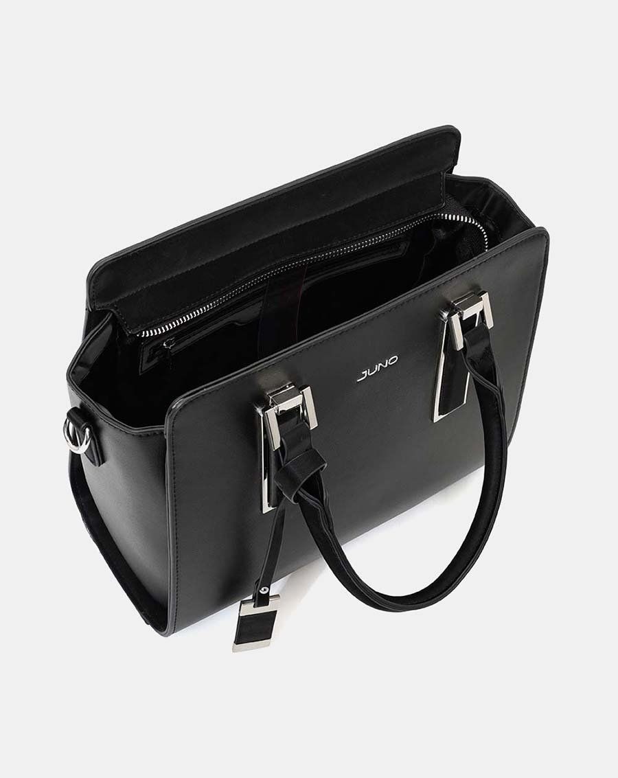 Túi xách trung tote charm trang trí phối 2 màu