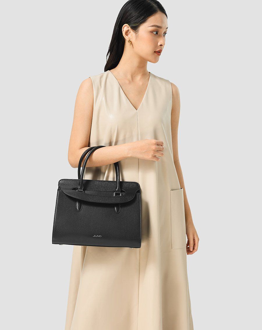 Túi xách trung tote trung nắp cách điệu