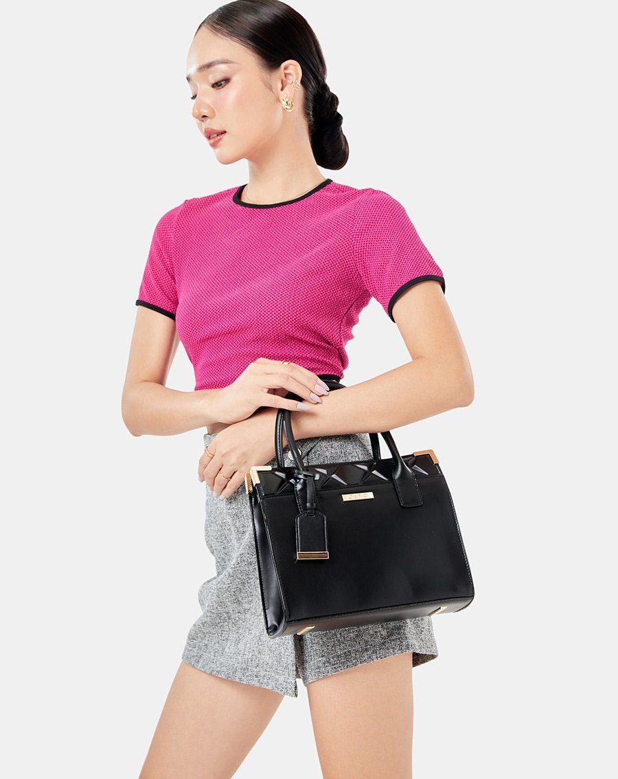 Túi Xách Trung Tote Trung Dập Nổi Hoạ Tiết