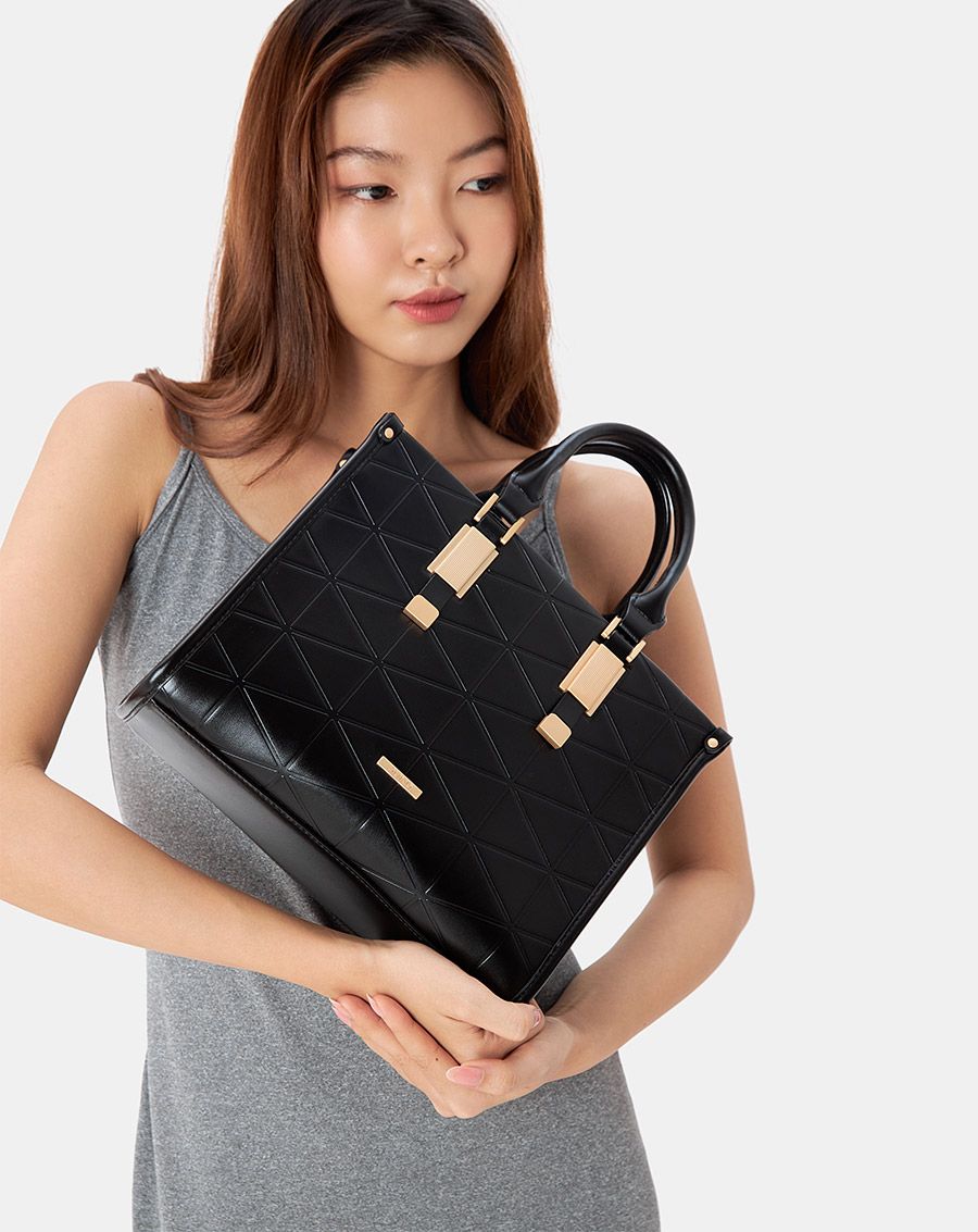 Túi Xách Trung Tote Dập Hoạ Tiết Trang Trí