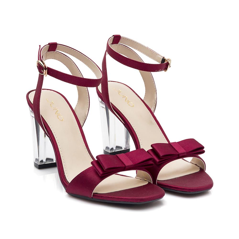 Giày Sandal gót trong quai ngang đính nơ SD09057