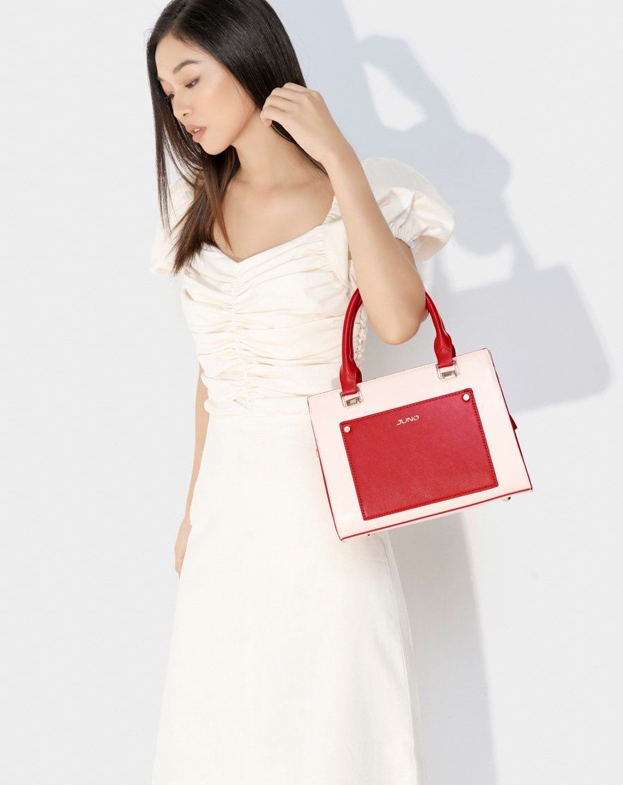 Túi xách trung satchel phối 2 tone