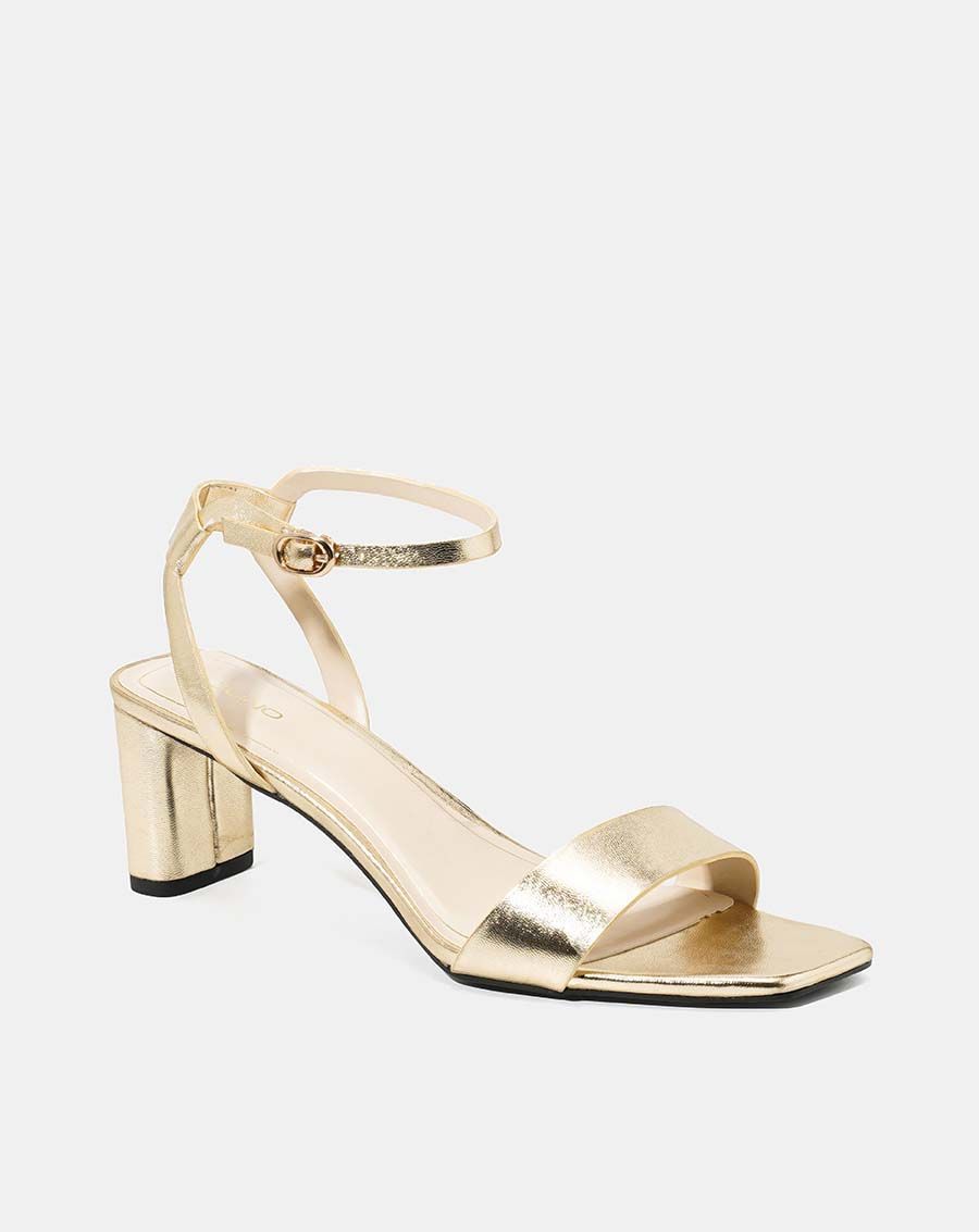 Giày sandal mũi vuông gót vuông ánh kim loại