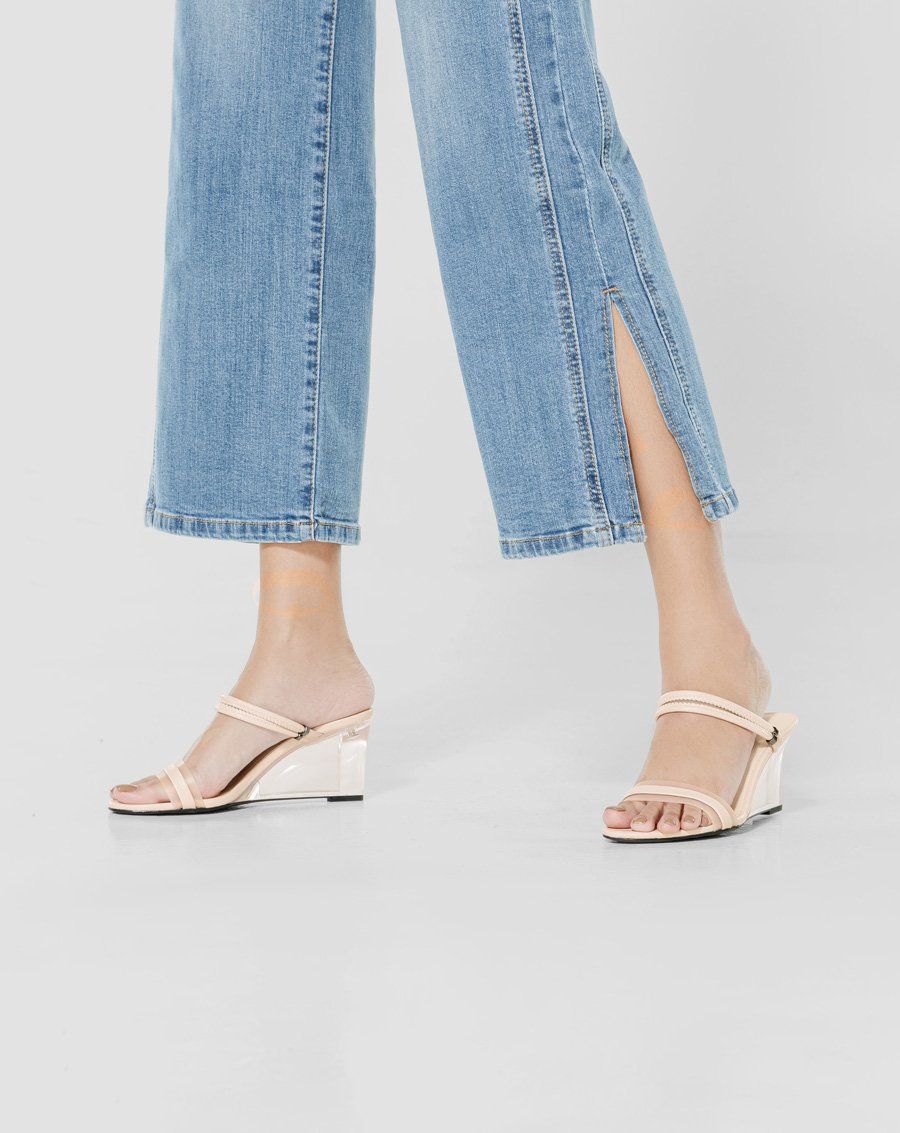 Giày sandal xuồng quai mũi ngang phối pvc
