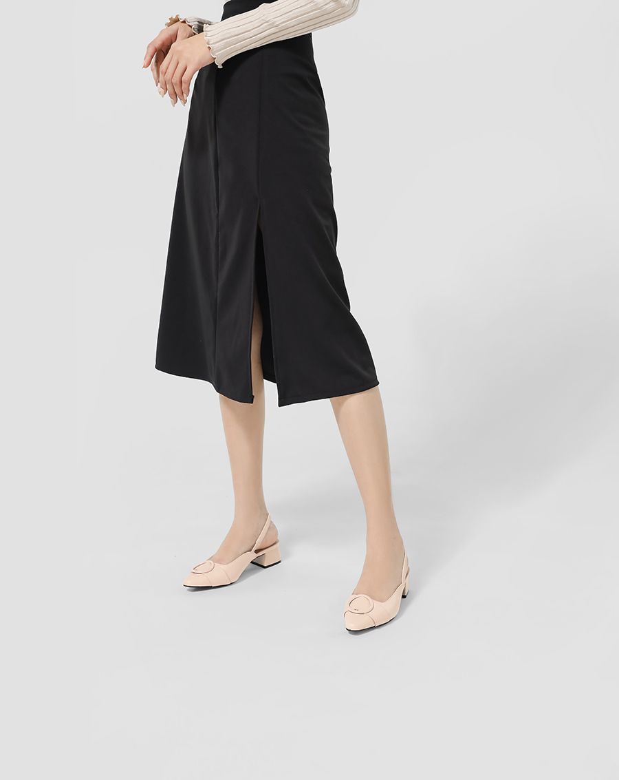 Giày cao gót slingback gắn khóa trang trí
