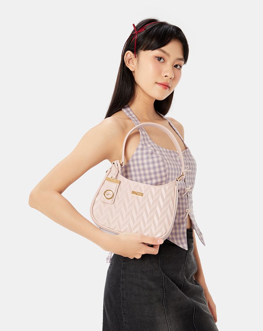 Túi Xách Nhỏ Hobo Dập Hoạ Tiết Phối Charm