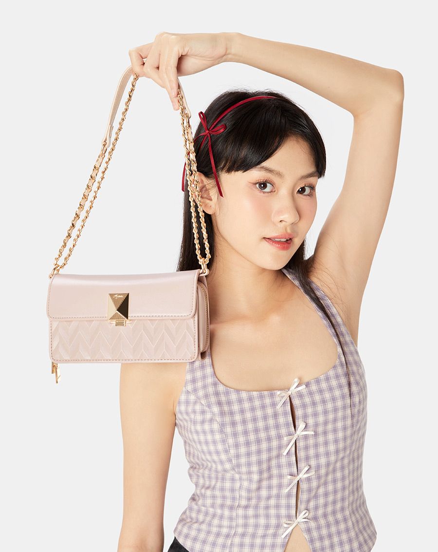 Túi Xách Nhỏ Dáng Chữ Nhật Dập Hoạ Tiết Trang Trí