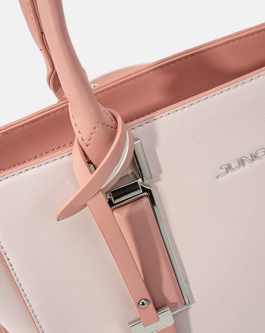 Túi xách trung tote charm trang trí phối 2 màu