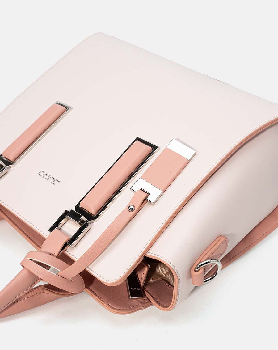 Túi xách trung tote charm trang trí phối 2 màu